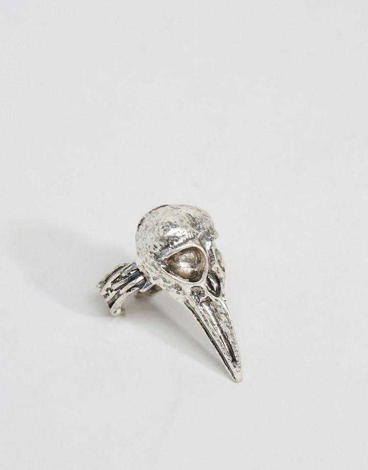 Asos Bird Beak Ring In Burnished Silver - Silver