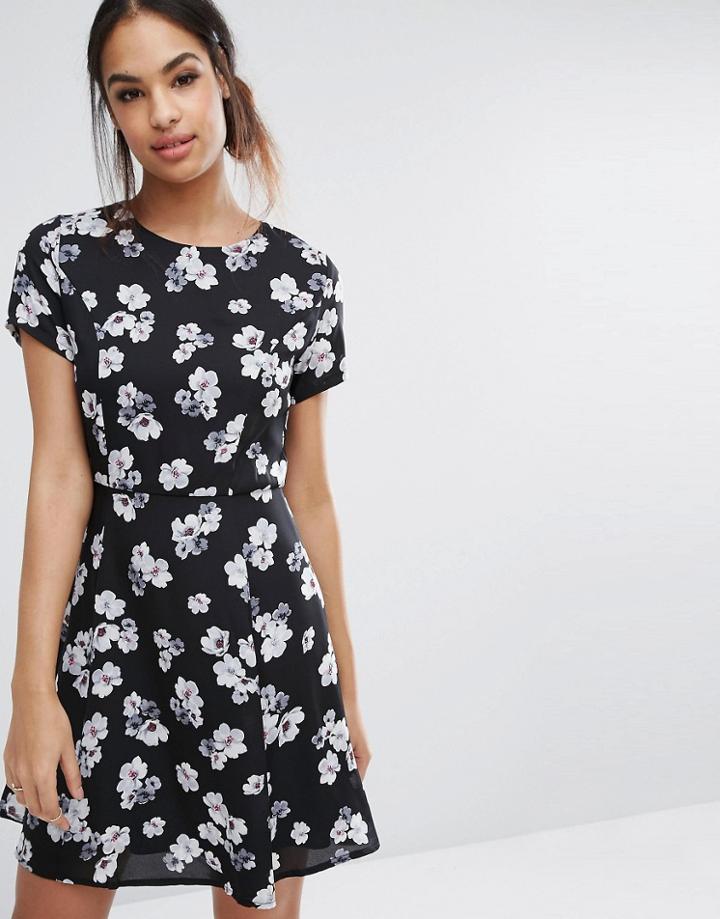 Poppy Lux Floral Skater Dress - Black