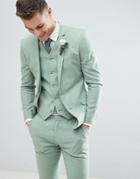 Asos Design Wedding Super Skinny Suit Jacket In Sage Green Linen - Green