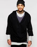 Asos Oversized Deep V-neck Hoodie With Half Sleeves - Black