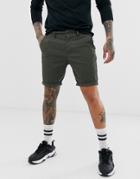 Asos Design Skinny Chino Shorts In Dark Khaki-green