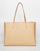 Asos Structured Shopper Bag With Removable Clutch - Nude