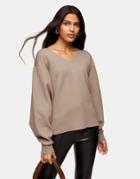 Topshop V Neck Sweatshirt In Mink-brown