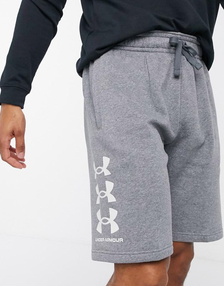 Under Armour Rival Cotton Triple Logo Shorts In Gray Marl-grey
