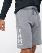 Under Armour Rival Cotton Triple Logo Shorts In Gray Marl-grey