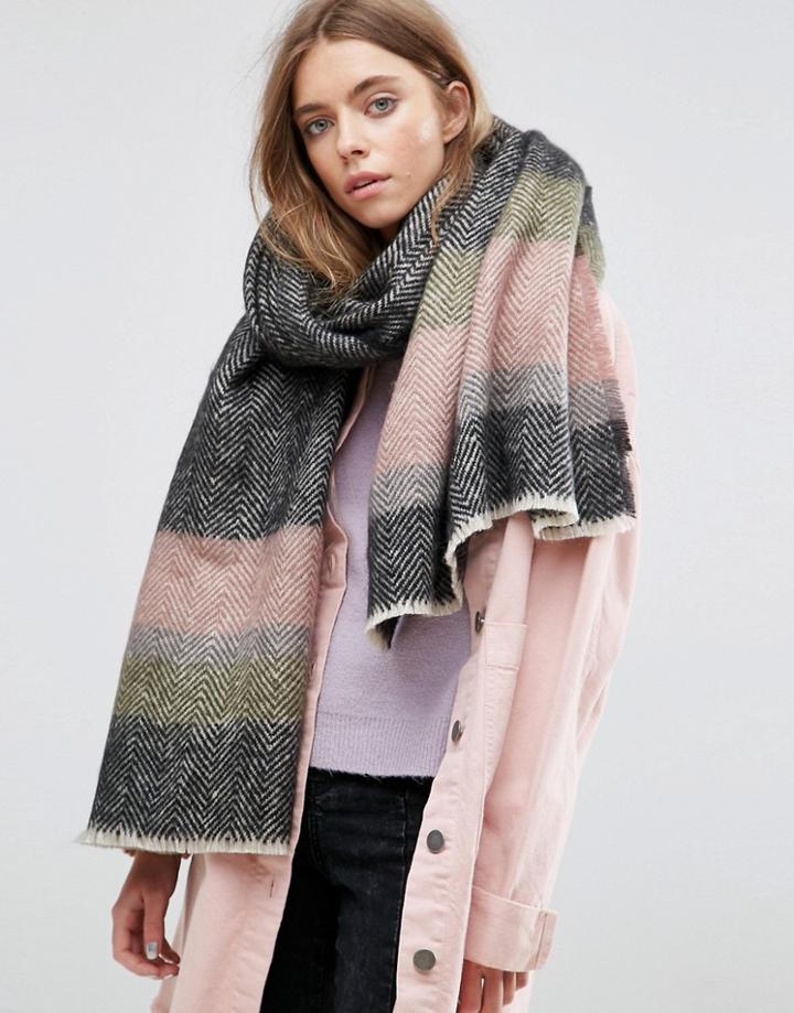 Asos Long Oversized Mono Herringbone Stripe Scarf - Multi