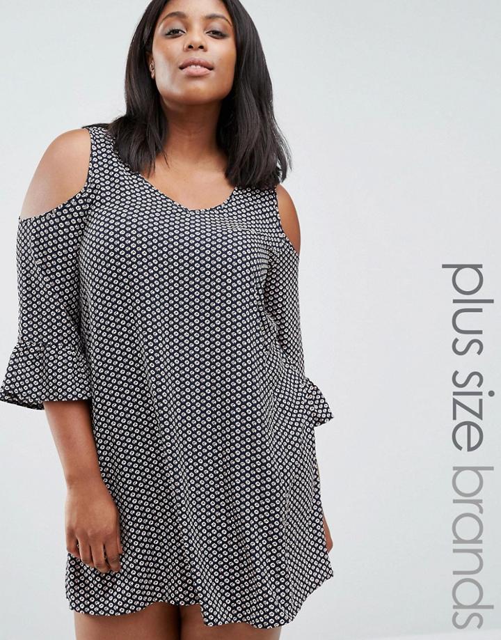 Ax Paris Plus Dress With Cold Shoulder And Frill Sleeves - Blue