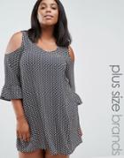 Ax Paris Plus Dress With Cold Shoulder And Frill Sleeves - Blue