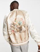 Topman Souvenir Jacket With Back Embroidery In Stone-neutral