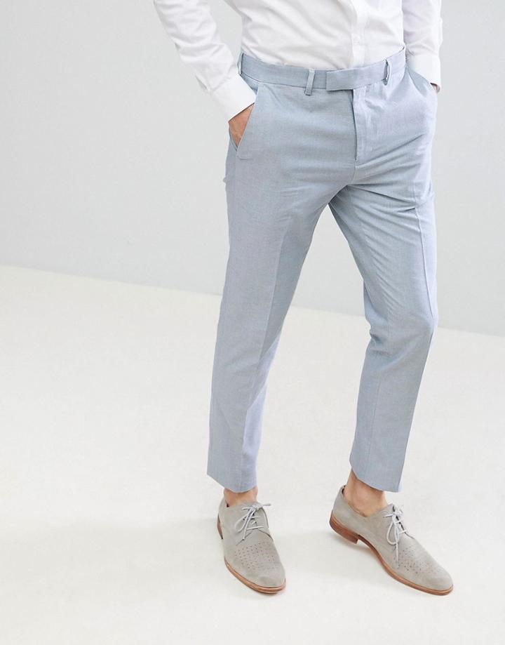 River Island Skinny Fit Oxford Smart Pants In Blue - Navy