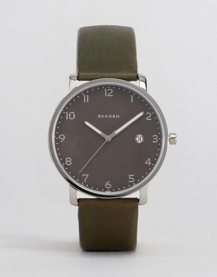 Skagen Hagen Leather Watch In Black Skw6306 - Green