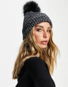 Asos Design Mixed Knit Pom Beanie In Black And White-multi