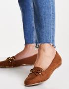 Lipsy Faux Suede Flat Chain Detail Loafer In Tan-brown