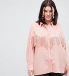 Asos Design Curve Oversized Shirt With Fringing - Pink