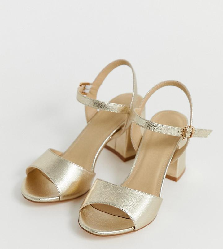 Truffle Collection Wide Fit Block Heeled Sandals - Gold