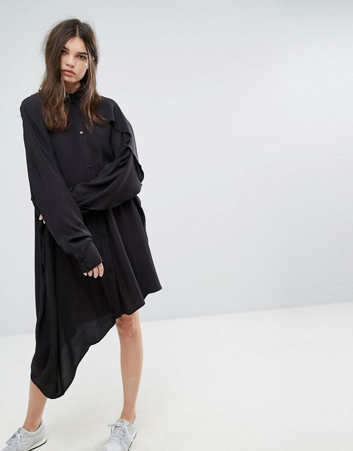 Weekday Shirt Dress With Asymmetric Hem - Black