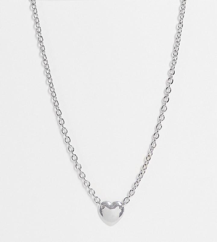 Asos Design Curve Necklace In Simple Heart Charm In Silver Tones