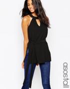 Asos Tall Sleeveless Belted Tunic With Keyhole Detail - Black