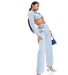 Asyou Set Wide Leg Pants With Cut Out Hip Buckle In Blue-blues