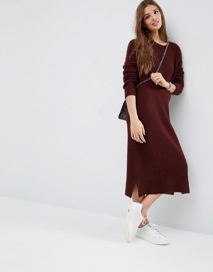 Asos Midi Sweater Dress In Wool Mix Yarn - Red
