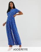 Asos Design Petite Ditsy Floral Tea Jumpsuit With Button Side - Multi