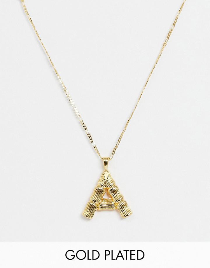 Asos Design Gold Plated Necklace With Vintage Style Bamboo 'a' Initial Pendant - Gold