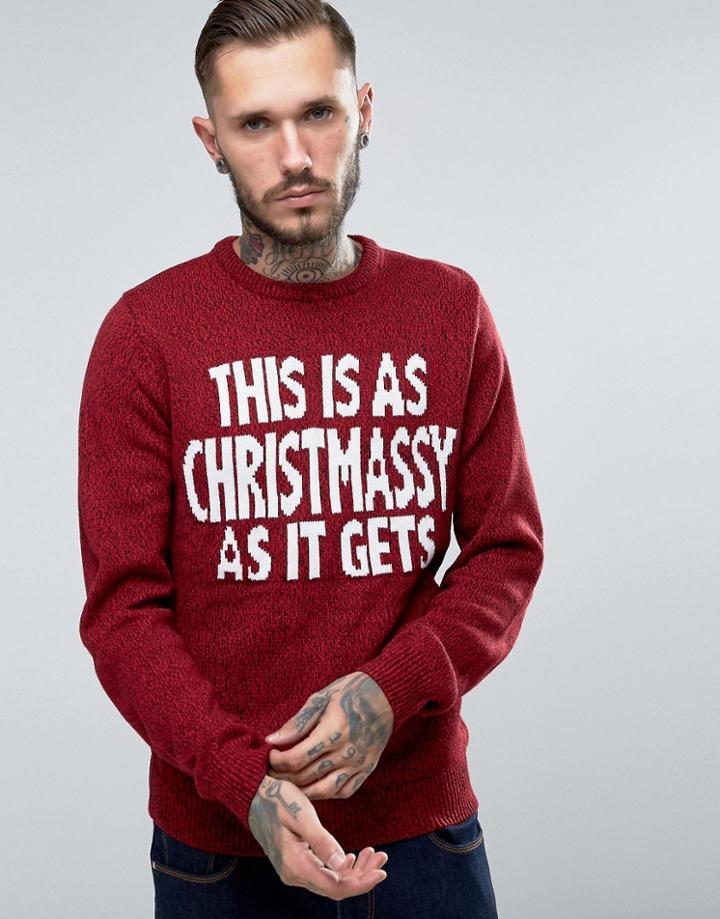 Threadbare Holidays Slogan Sweater - Red