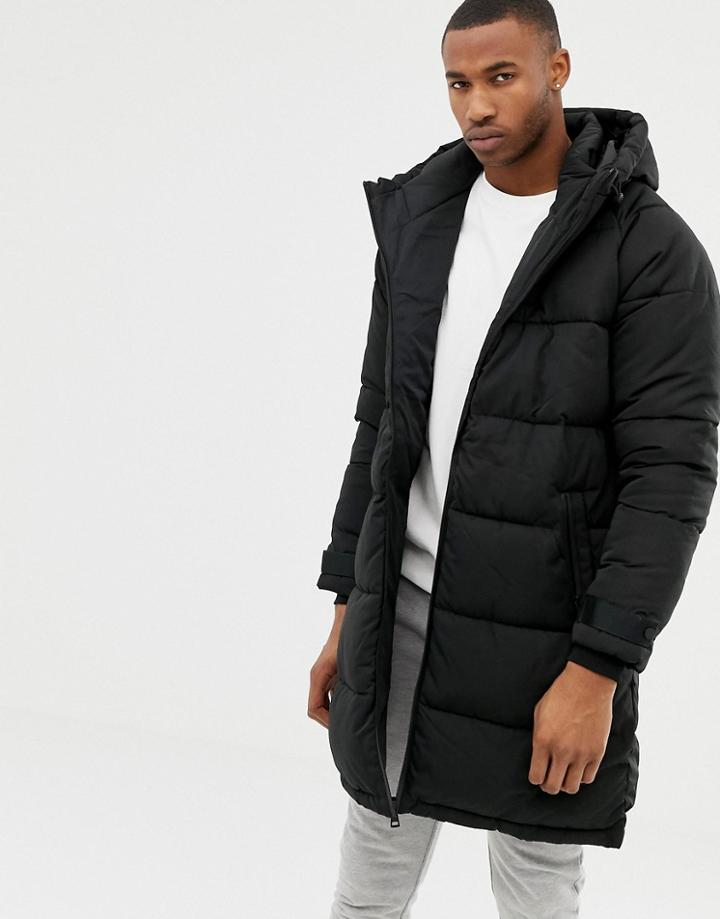 Bershka Puffer Jacket In Longer Length In Black - Black