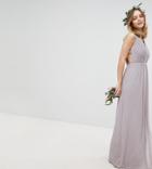 Tfnc Petite Pleated Maxi Bridesmaid Dress With Back Detail - Gray
