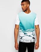 Asos Longline T-shirt With Photographic Print And Step Hem - White