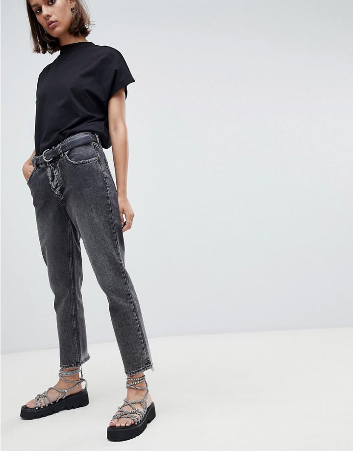 Cheap Monday Cropped Mom Jean In Rigid Denim With Destroyed Hem-black