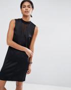 Asos Sleeveless Column Dress In Satin With Sheer Insert - Black