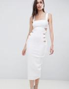 Asos Design Square Neck Textured Cut Out Midi Dress - White