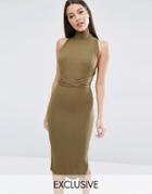 Club L Multiway Rib Midi Dress - Khaki Green