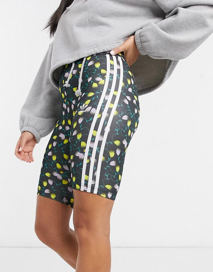 Adidas Originals Legging Shorts In Black All-over Print