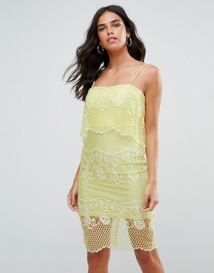 Forever Unique Lace Dress With 2 In 1 Detailing - Green