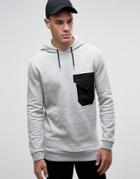 Asos Hoodie With Woven Pocket In Gray Marl - Gray