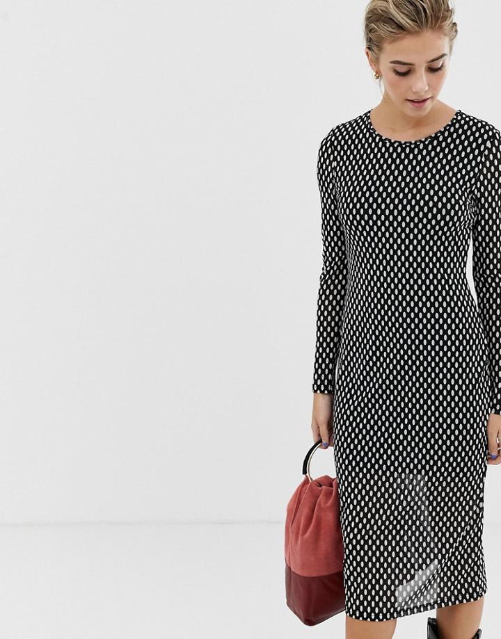 Glamorous Midi Dress With Long Sleeves-black
