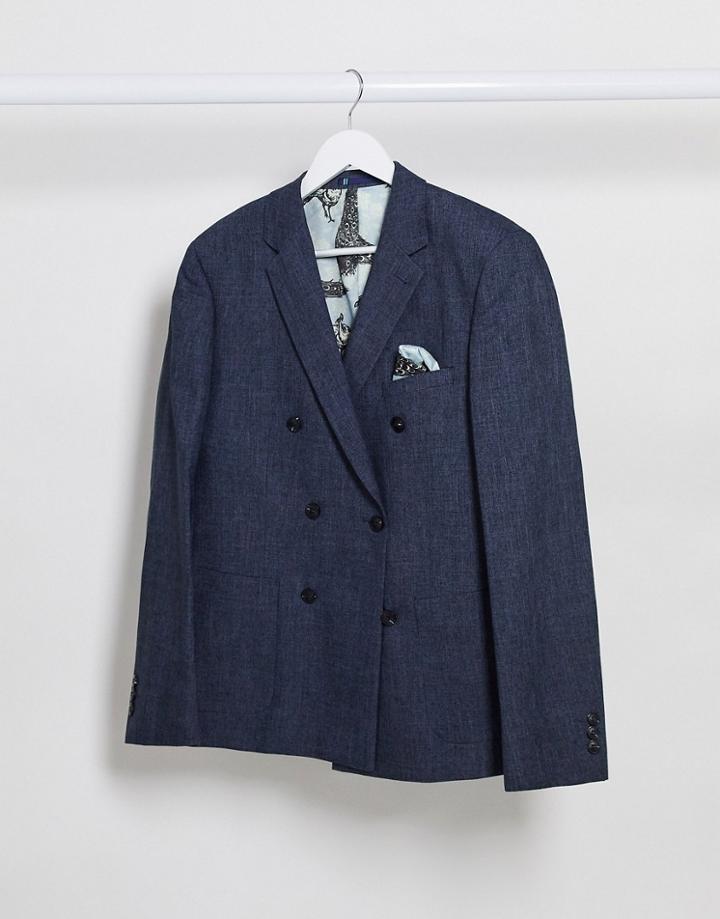 Harry Brown Double Breasted Slim Fit Blazer-navy