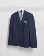 Harry Brown Double Breasted Slim Fit Blazer-navy