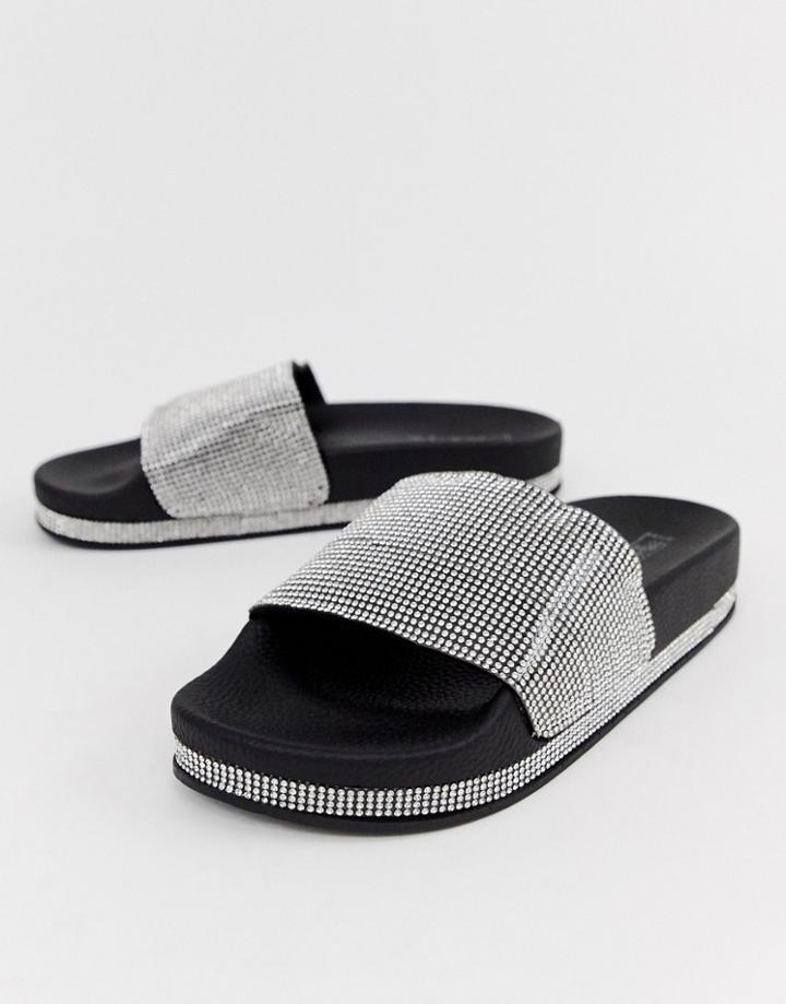Truffle Collection Rhinestone Slides-black