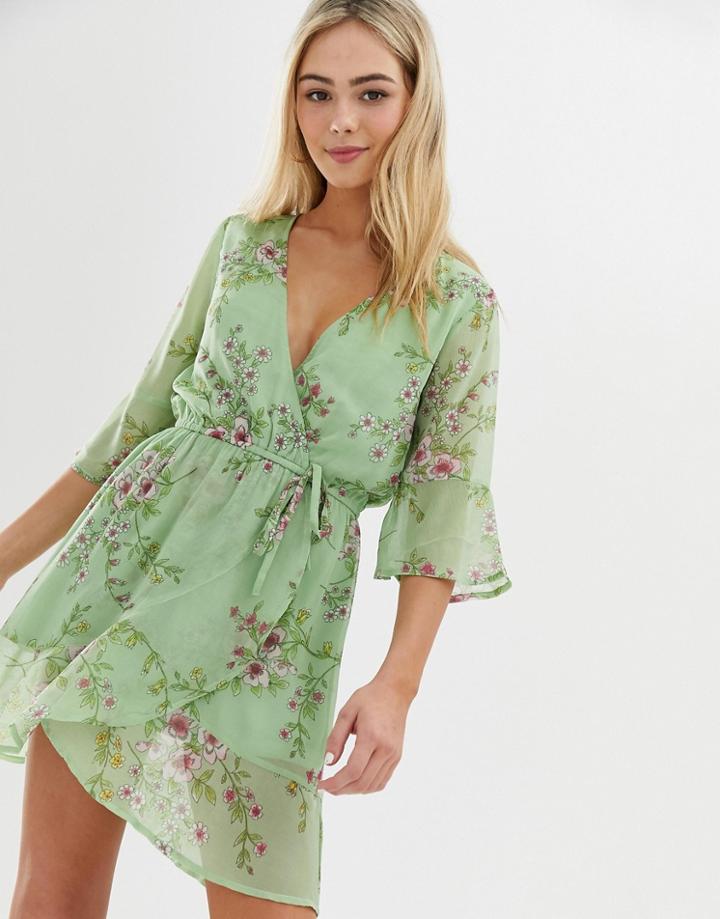 Influence Floral Print Wrap Dress - Green