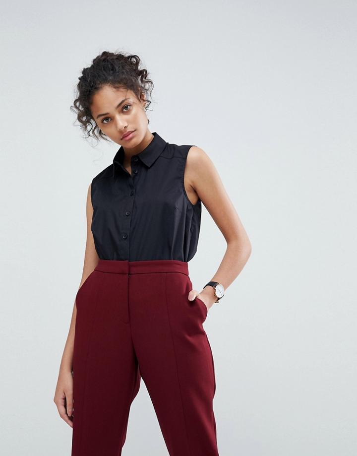Asos Design Sleeveless Shirt In Stretch Cotton - Black