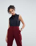 Asos Design Sleeveless Shirt In Stretch Cotton - Black