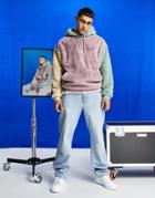 Asos Design Oversized Faux Fur Hoodie In Color Block Pastels-multi