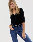 Miss Selfridge Top With Buttons In Black - Black