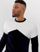 Asos Design Sweatshirt With Cord Color Blocking In Navy