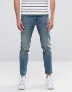 Asos Stretch Slim Ankle Grazer Jeans In 12.5oz Light Blue Wash - Blue