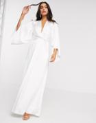 Asos Edition Extreme Cape Sleeve Maxi Wedding Dress In Ivory-white