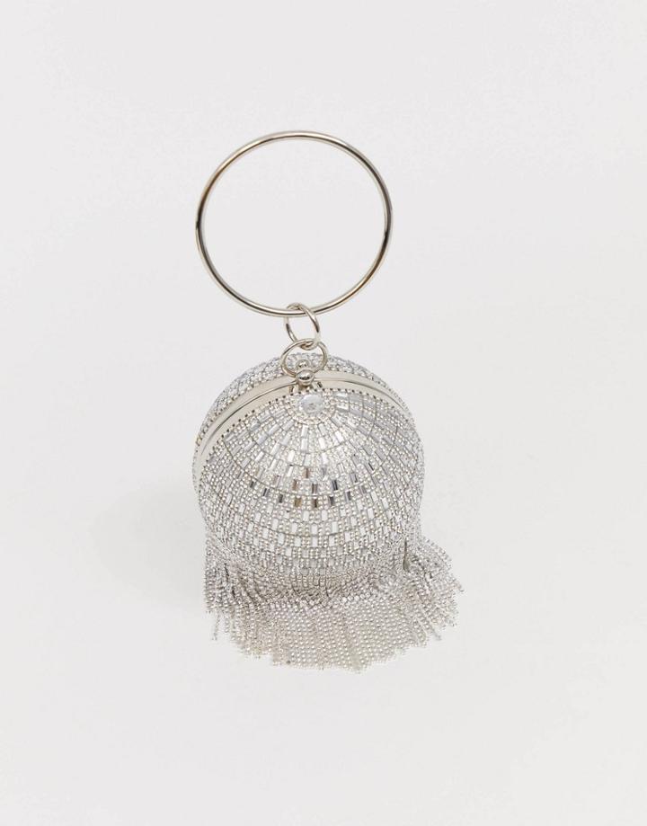 Asos Design Rhinestone Fringe Sphere Bag - Silver